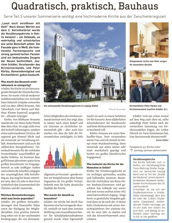 Quadratisch, praktisch, Bauhaus - Artikel über die Versöhnungskirche in Der Sonntag